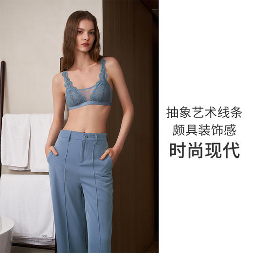 HSIA遐性感蕾丝内衣女夏季薄长三角杯抹胸式文胸防凸点无钢圈胸罩【艺术线条】 商品图4