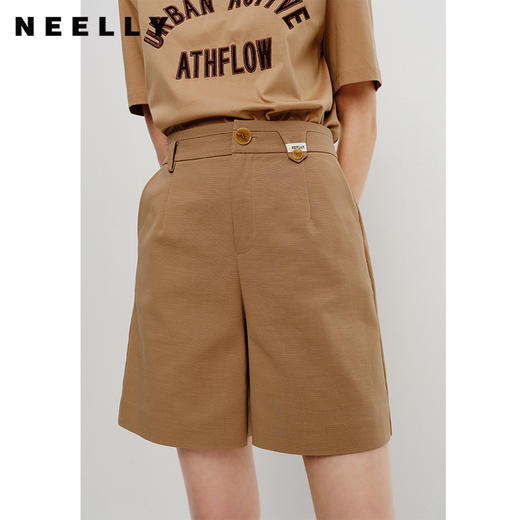 NEELLY纳俪商场同款黑色休闲短裤女夏季新款百搭阔腿显瘦裤子时尚N23042H01070 商品图2
