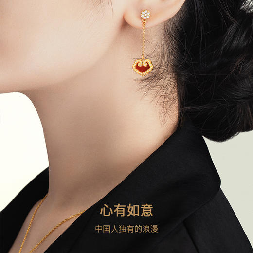 宫匠造办 如意随心耳坠 黄金镶贝母红玛瑙 商品图6