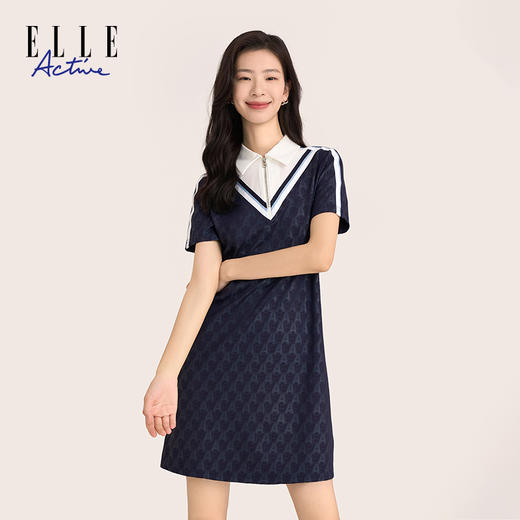 ELLE Active 【气质复古】女装翻领时尚显瘦短袖连衣裙夏季新款 商品图4