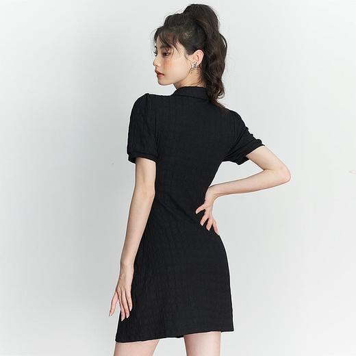 西遇新中式连衣裙女新款POLO领蝴蝶扣禅意黑色旗袍裙V0050552 商品图7