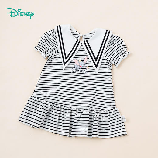 【商场同款】迪士尼童装女童短袖连衣裙洋气中大童条纹荷叶边翻尖领小飞象裙子 商品图7