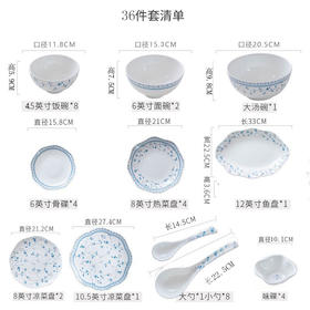 【餐具清仓特惠5折】雷澳娜/REONE釉中骨瓷碗碟套装家用餐具 繁花似锦8人用36头中餐具