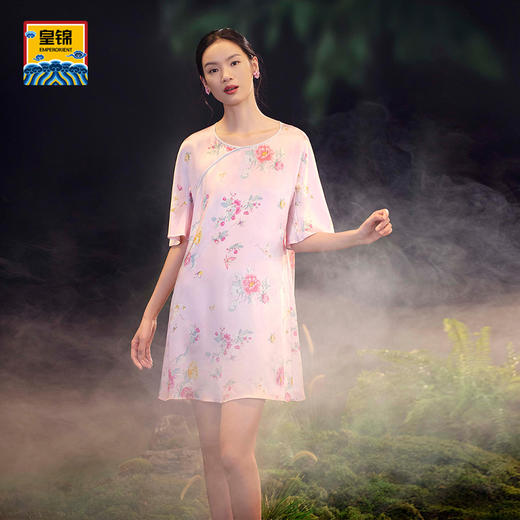 【皇锦】真丝印花五分短袖睡裙 商品图3