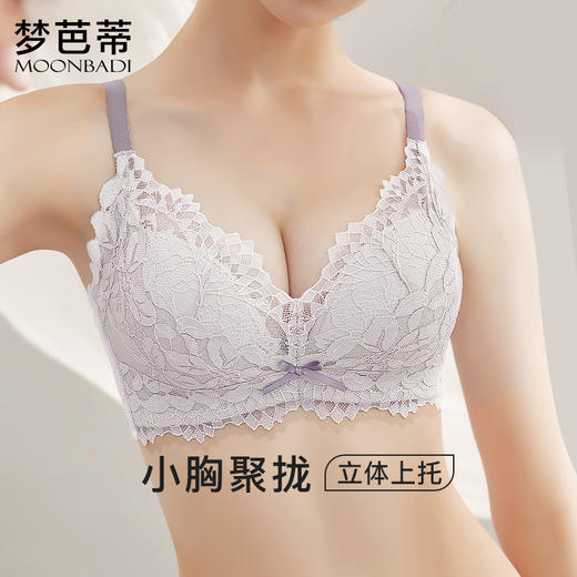 梦芭蒂小胸聚拢内衣女少女蕾丝文胸上托收副乳调整型胸罩云中花海 商品图0