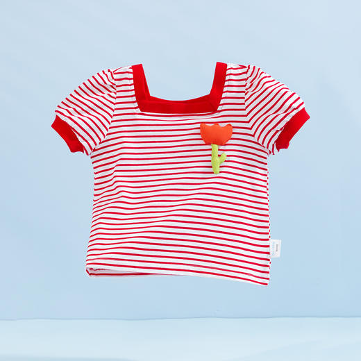 贝贝怡女童短袖立体小花T恤夏季新款中小童条纹纯棉宽松儿童上衣 商品图7