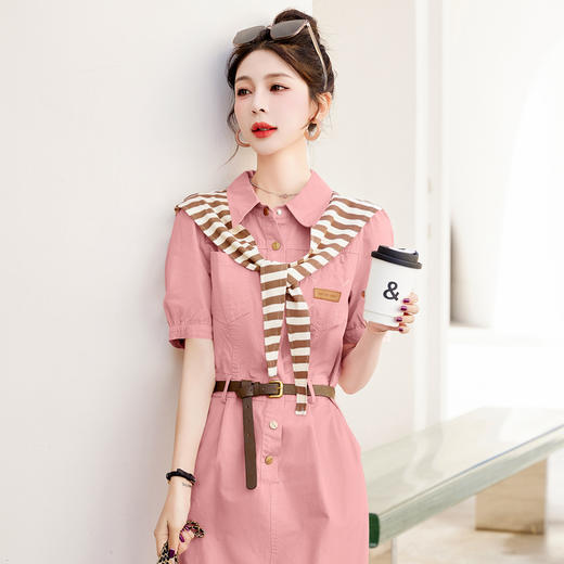 披肩配腰带，休闲衬衣领连衣裙HR-LJNA9821 商品图11