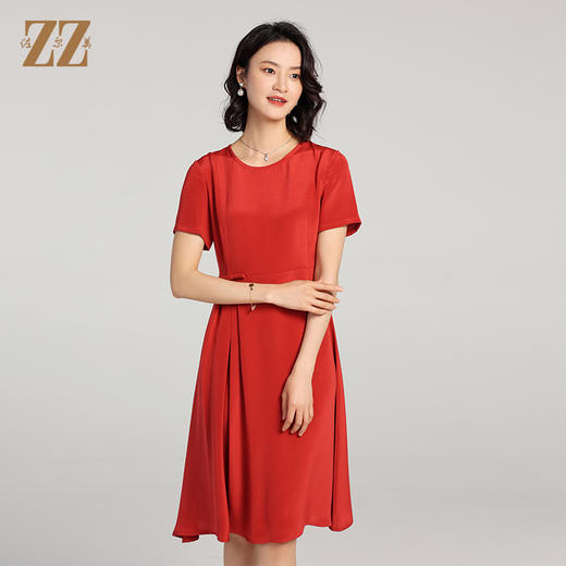 佐尔美夏季新款 重绉100%桑蚕丝真丝短袖连衣裙女E22LS86 商品图2
