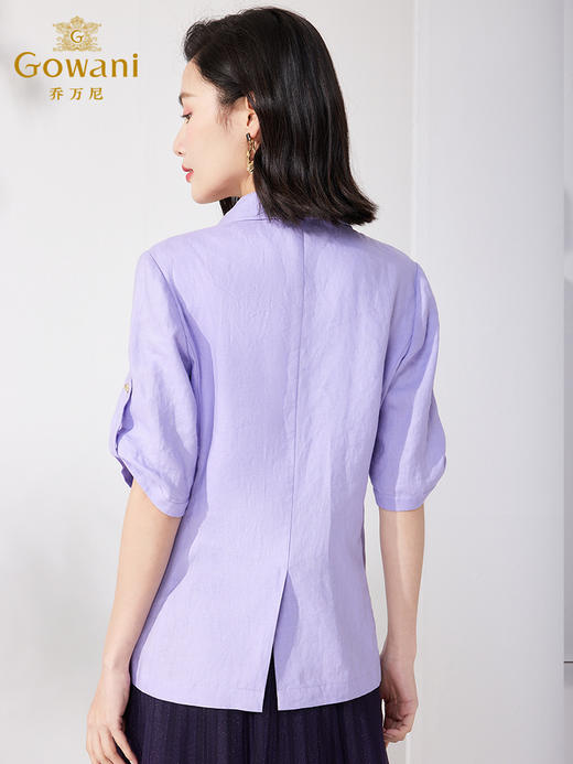 乔万尼小西装外套女新款西服紫色清爽亚麻中袖设计ET1B506 商品图4