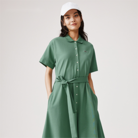 【海南专供价】LACOSTE法国鳄鱼女装新款法式绿色系带POLO连衣裙EF7923-98