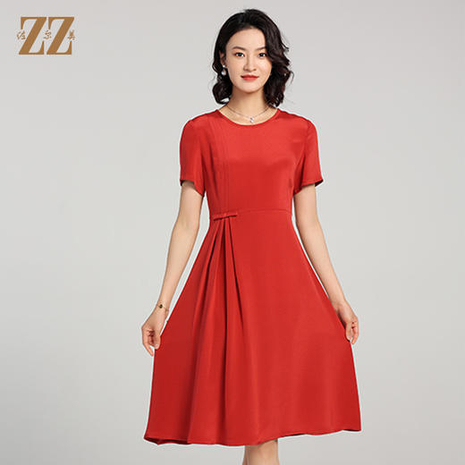 佐尔美夏季新款 重绉100%桑蚕丝真丝短袖连衣裙女E22LS86 商品图3