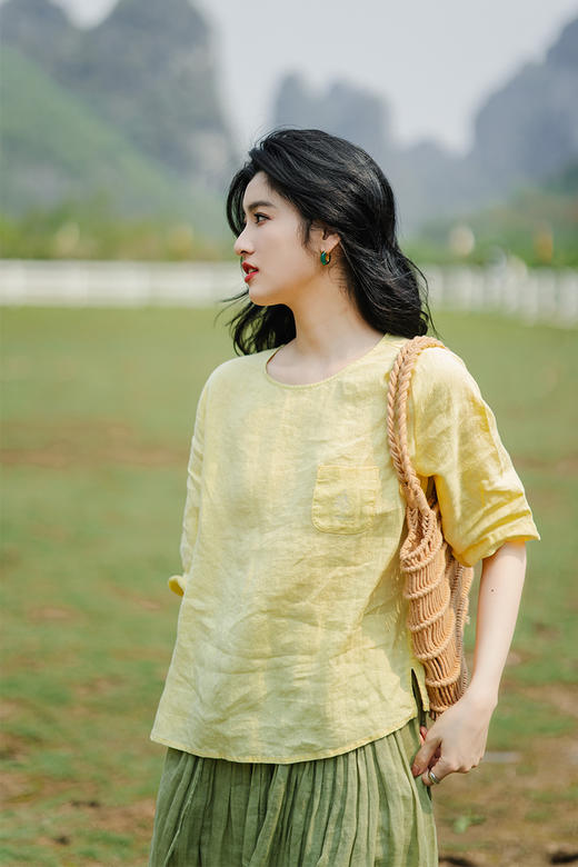 绽放246朵/多色亚麻口袋设计文艺小衫 商品图5