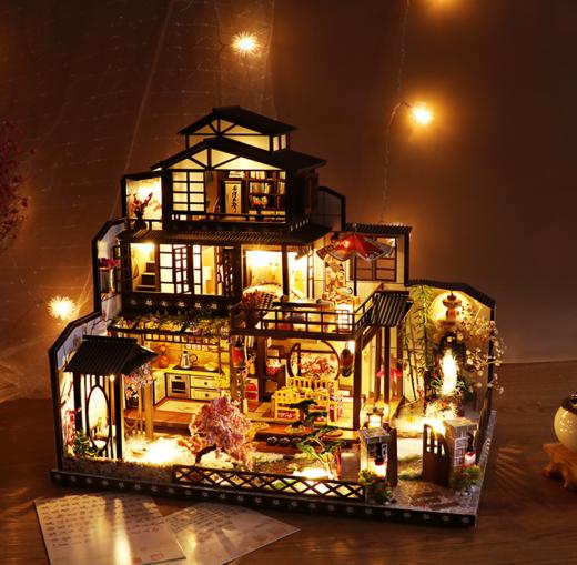 【儿童玩具】弘达新款DIY小屋古都望月创意复古日式手工拼装建筑模型别墅玩具 商品图1