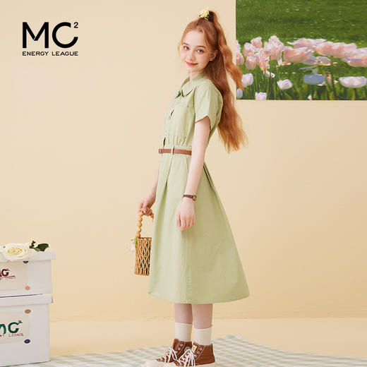 女装翻领短袖中长款连衣裙（配腰带）Q3222332 商品图2