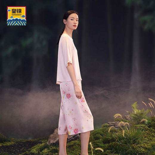 【皇锦】真丝印花五分短袖七分裤分身套装 商品图1