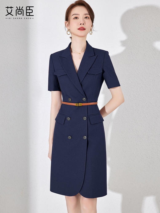 收腰连衣裙女2023新款夏季薄款西装裙高端气质休闲职业工作服裙子 商品图1