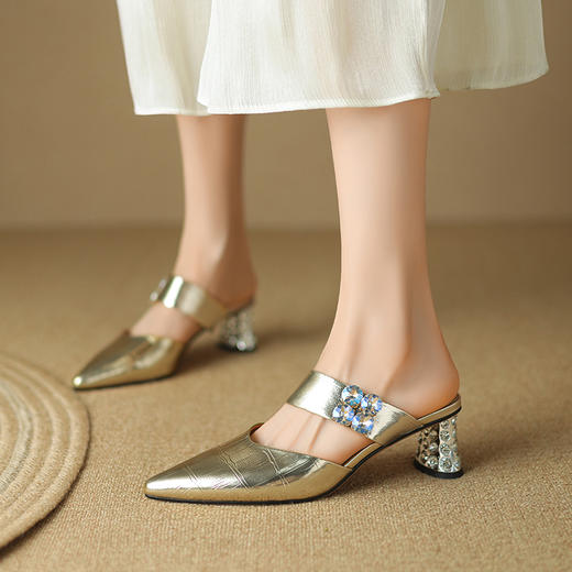 夏季新款，粗跟水钻拖鞋LD-6334 商品图9