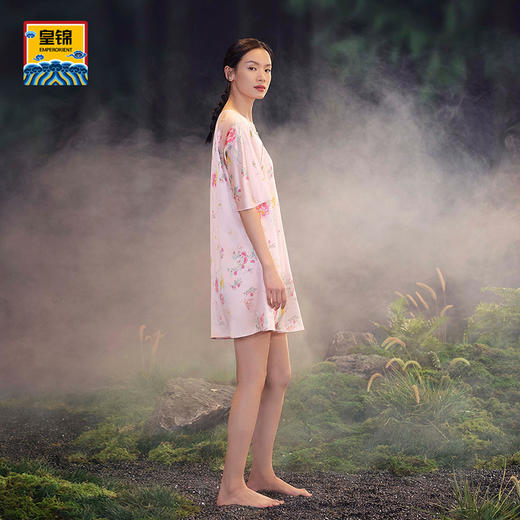 【皇锦】真丝印花五分短袖睡裙 商品图2