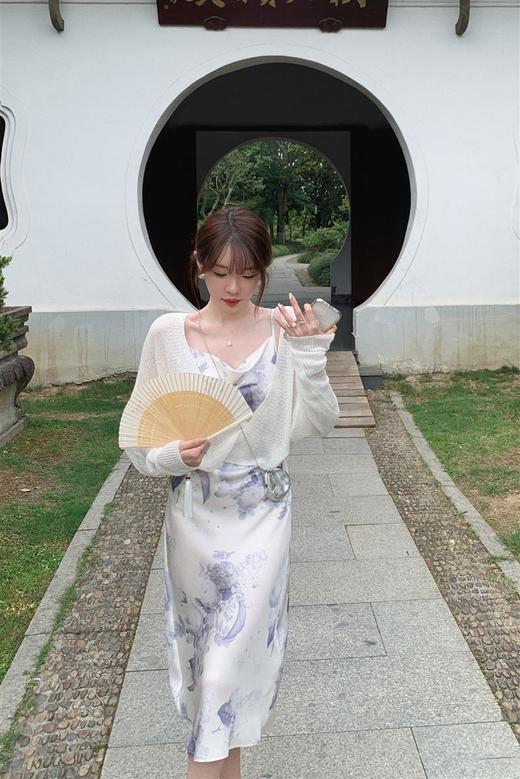 金蘑菇菇【《兰亭序》】小性感纯欲风过膝修身吊带裙+小坎肩防晒 商品图5