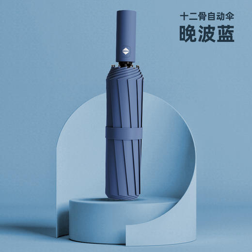 雨伞莫兰迪12骨三折叠加厚黑胶防晒遮阳自动太阳伞 商品图0