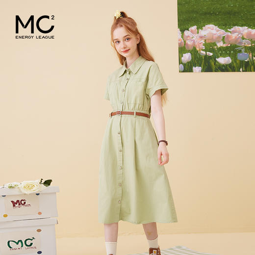 女装翻领短袖中长款连衣裙（配腰带）Q3222332 商品图0