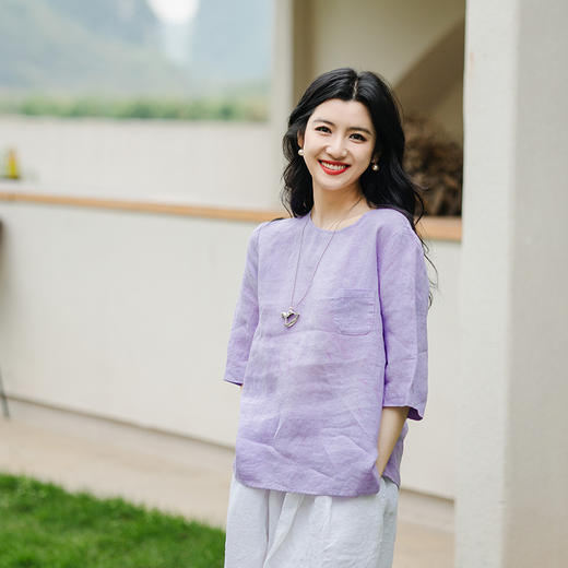 绽放246朵/多色亚麻口袋设计文艺小衫 商品图2