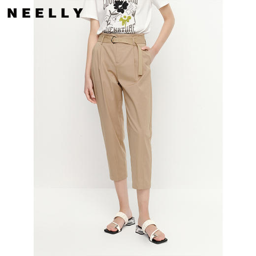 NEELLY纳俪商场同款夏季高腰系带休闲裤女百搭哈伦九分裤直筒裤N23051H01136 商品图0