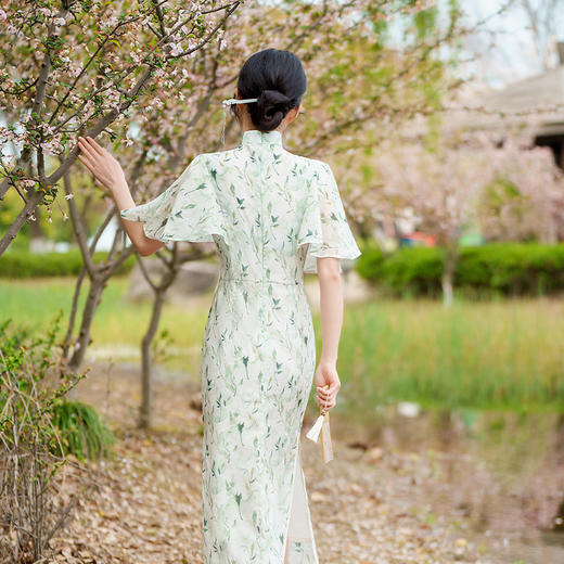 清新优雅，夏季新款旗袍小长款新中式名媛风旗袍气质修身旗袍JLM-3065 商品图4