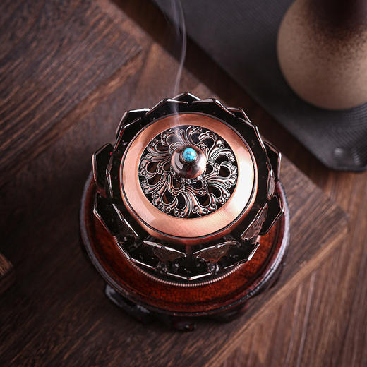 香器/莲花香座  铜香炉客厅复古莲花供佛香托线香盘香炉茶道香道熏香摆 商品图2