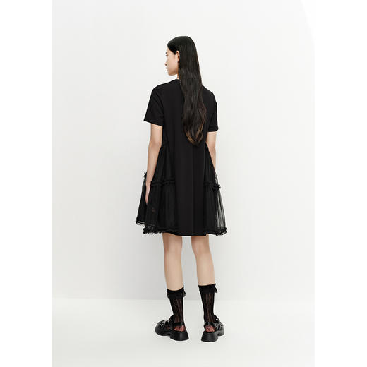 NEELLY纳俪商场同款夏季圆领套头连衣裙女网纱拼接大摆裙时尚百搭N23051Y01121 商品图3