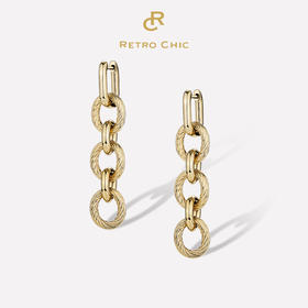 【刘忻同款】Retro Chic 意大利复古创意饰品 素金扭纹链条耳环