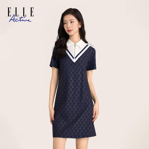 ELLE Active 【气质复古】女装翻领时尚显瘦短袖连衣裙夏季新款 商品图1