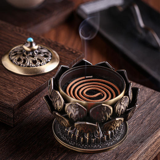 香器/莲花香座  铜香炉客厅复古莲花供佛香托线香盘香炉茶道香道熏香摆 商品图1