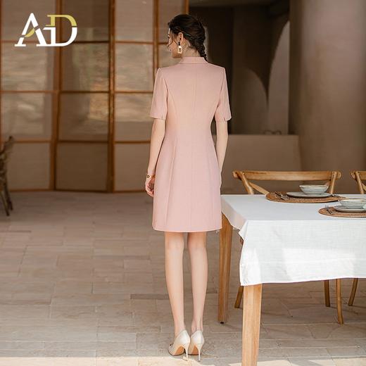AD夏季粉色职业连衣裙女气质通勤OL西装裙百搭双排扣主持人正装裙 商品图4
