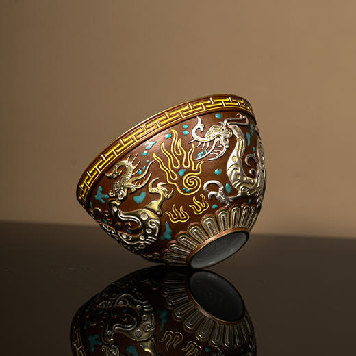 古铜彩错金银双龙戏珠杯 商品图3