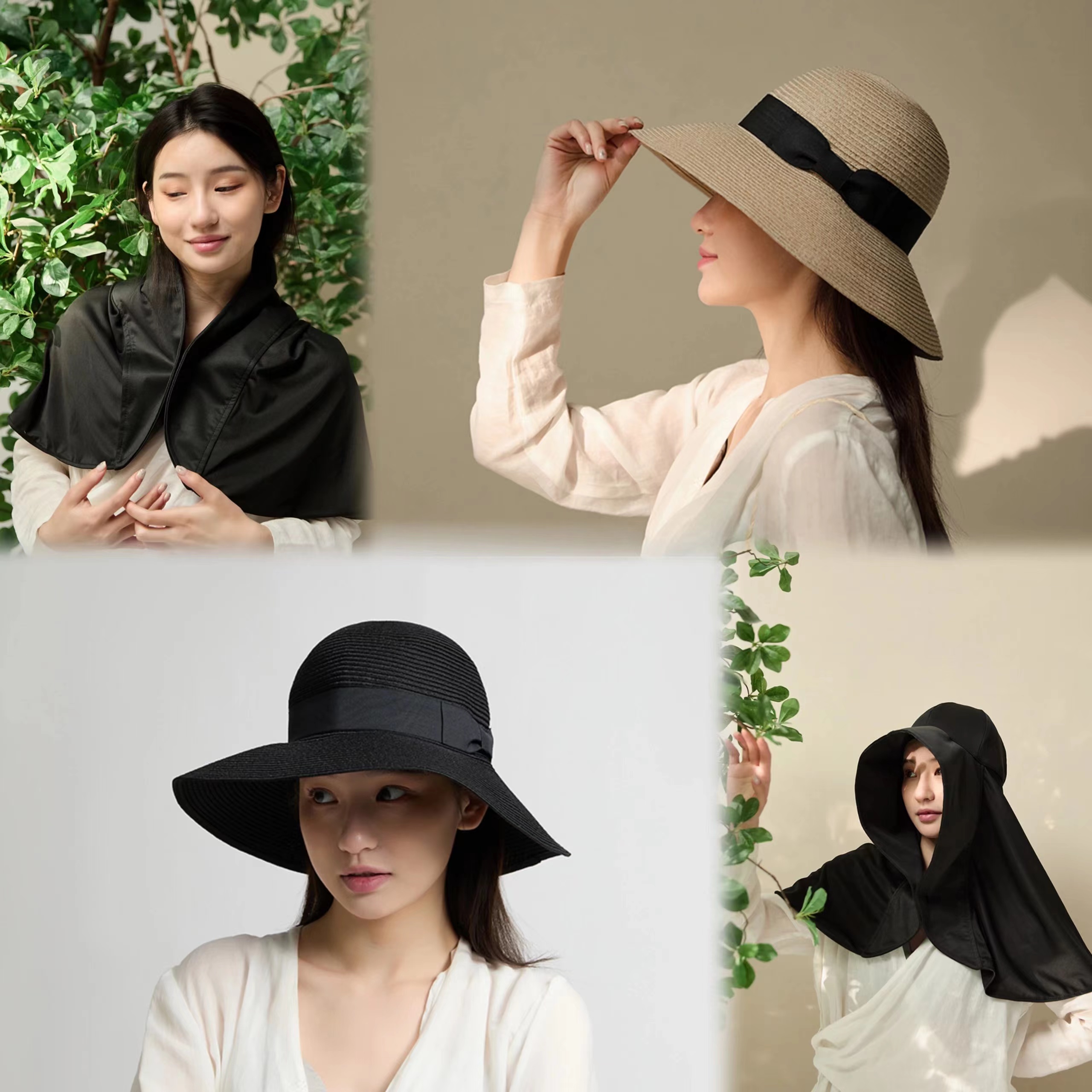 日本正品 23年新款 UVCUT防晒帽 99%抗UV 超宽帽檐2款 防晒袖套面罩
