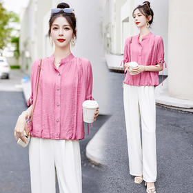 气质清新，短袖上衣阔腿裤两件套裤HR-AQHUI23050-1