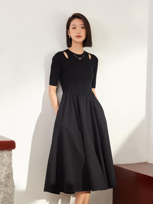 针织拼接小黑群收腰连衣裙 商品图0