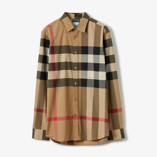 【二】BURBERRY 巴宝莉 男士格纹弹力棉府绸长袖衬衫 8010213 A7028 商品图0
