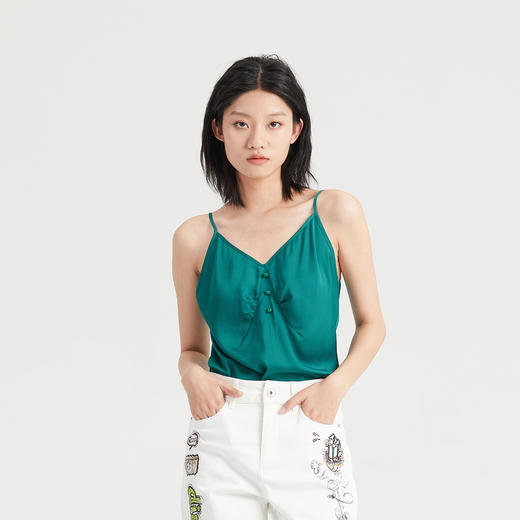 谜底V领小吊带女2023夏季新款纯色宽松细吊带上衣内搭236MN7104 商品图0