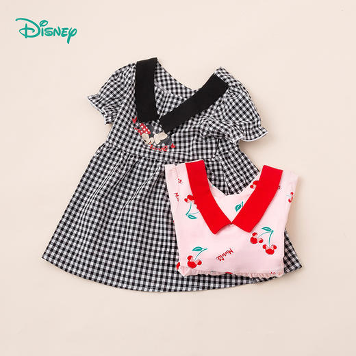迪士尼童装女童短袖连衣裙轻甜风小公主米妮格子泡泡袖纯棉花裙子 商品图3