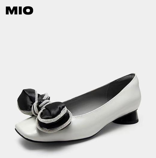 MIO米奥方头粗跟日系浅口单鞋烫钻蝴蝶结复古时装单鞋女纯色瓢鞋M231413939 商品图1