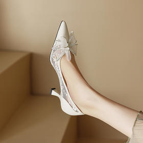 性感百搭，蝴蝶结蕾丝纱网高跟鞋DB-M5556