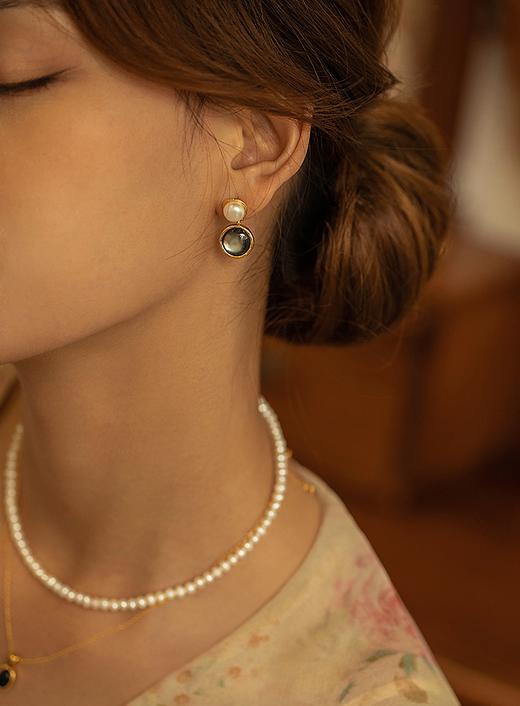 Oflye潮流饰品 气质猫眼石吊坠珍珠耳环小众复古轻奢耳钉新款饰品女潮 商品图1