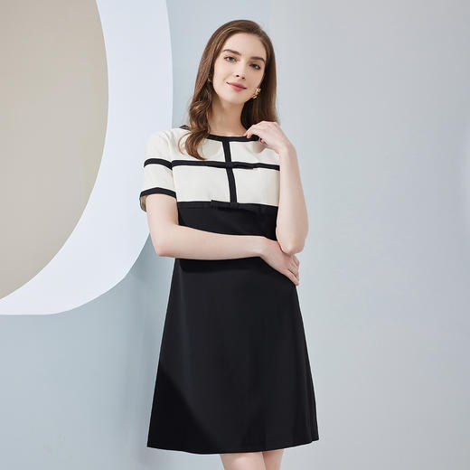 QF88C斯尔丽瑟俪2023夏季新款撞色滚边时尚简约显瘦大方减龄款连衣裙 商品图2