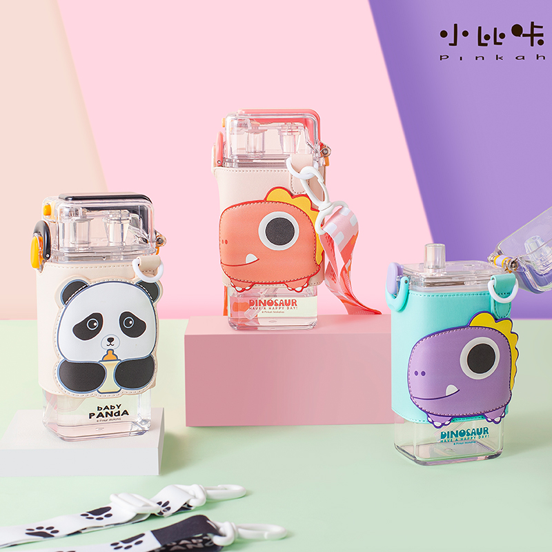 小比咔方形儿童水杯带吸管夏季男上学专用迪士尼双饮水壶女孩便携（TMY-4508）