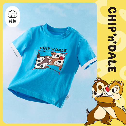 【商城同款】迪士尼童装男童短袖T恤夏季新奇奇蒂蒂中大童宝宝纯棉上衣反袖222DS0548 商品图2