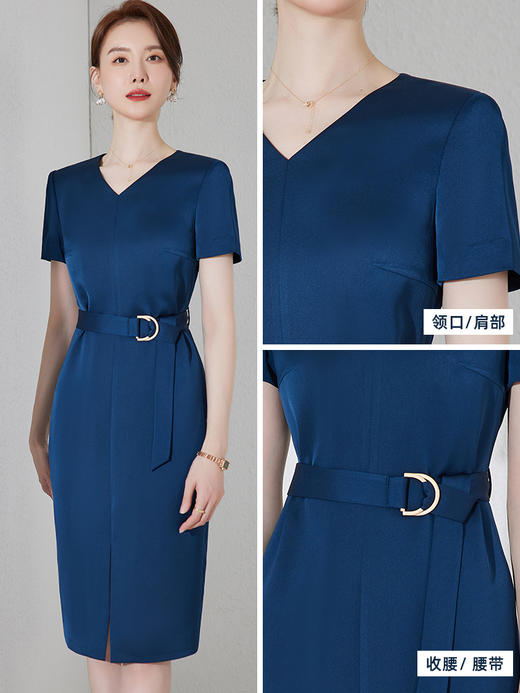 蓝色职业装连衣裙女夏气质修身包臀裙高端商务短袖正装裙子工作服 商品图3