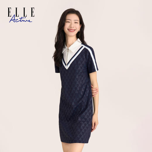 ELLE Active 【气质复古】女装翻领时尚显瘦短袖连衣裙夏季新款 商品图3