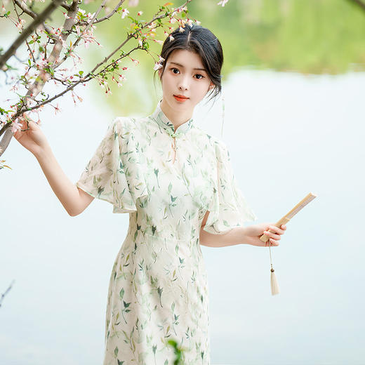 清新优雅，夏季新款旗袍小长款新中式名媛风旗袍气质修身旗袍JLM-3065 商品图3